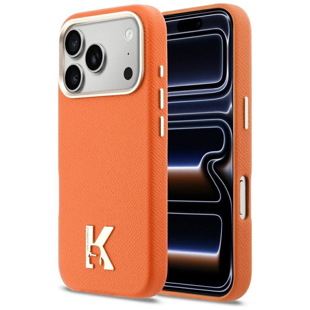 KARL LAGERFELD case for IPHONE 17 Pro compatible with MagSafe KLHMP17L5PGFKHGO (PU FW W/ KHead Logo) orange