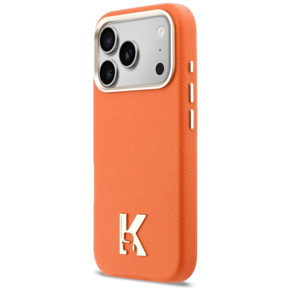 KARL LAGERFELD case for IPHONE 17 Pro compatible with MagSafe KLHMP17L5PGFKHGO (PU FW W/ KHead Logo) orange