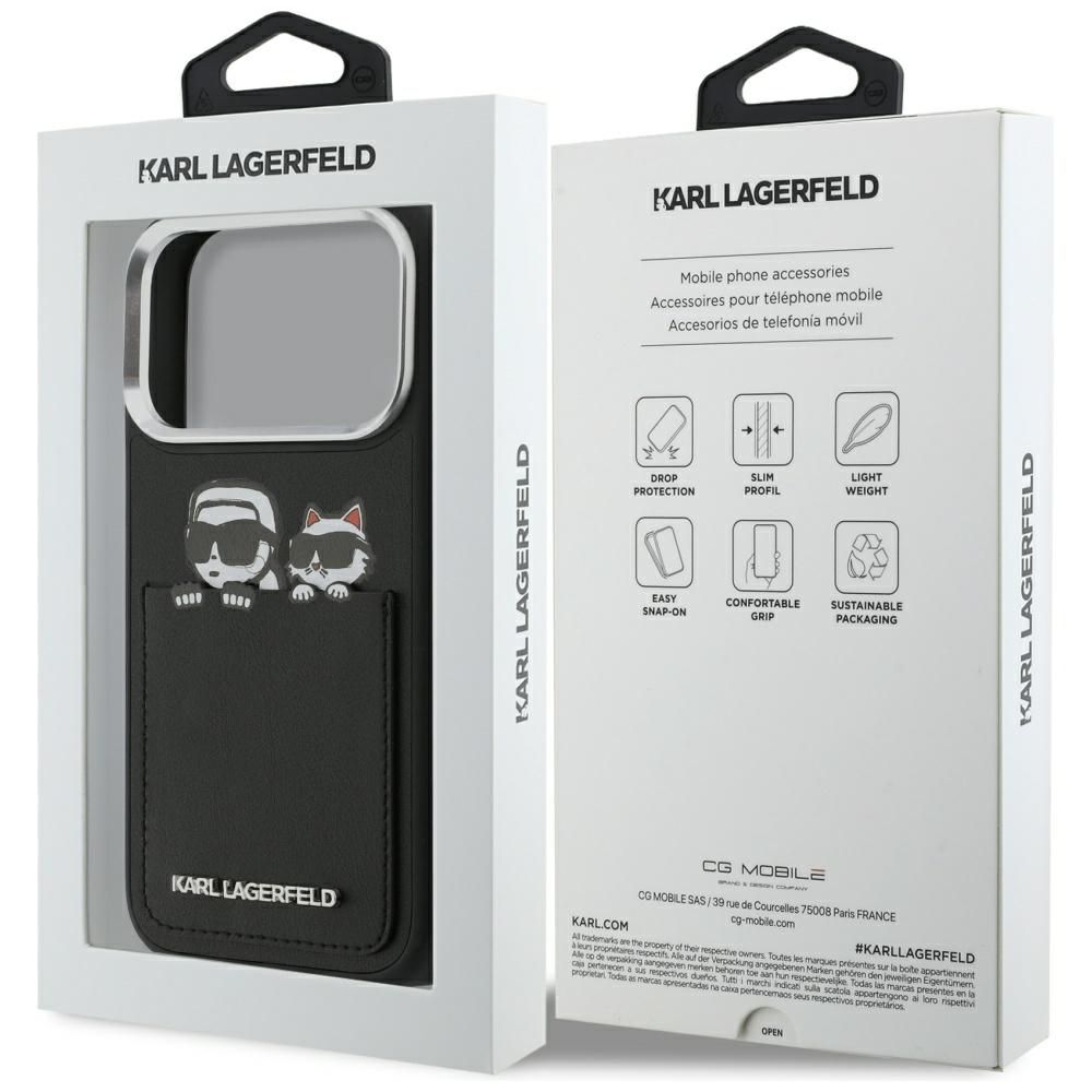 KARL LAGERFELD case for IPHONE 17 Pro Max KLHCP17X6PCSPKCK (PU W/ K&C Print & Pocket) black