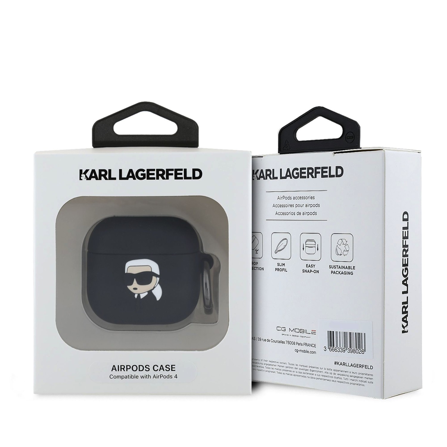 Karl Lagerfeld 3D Logo NFT Karl Head Silikonové Pouzdro pro AirPods 4 Black