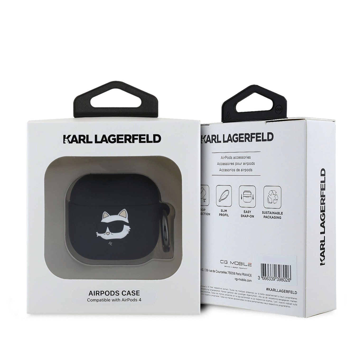 Karl Lagerfeld 3D Logo NFT Choupette Head Silikonové Pouzdro pro AirPods 4 Black