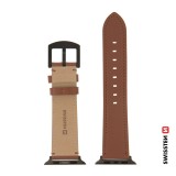Swissten řemínek pro Apple Watch kožený 42 / 44 / 45 / 49 mm, hnědá (černá spona a černé poutko)