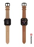 Swissten řemínek pro Apple Watch kožený 42 / 44 / 45 / 49 mm, hnědá (černá spona a černé poutko)