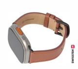 Swissten řemínek pro Apple Watch kožený 42 / 44 / 45 / 49 mm, hnědá (černá spona a černé poutko)