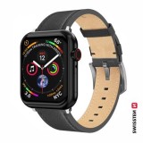 Swissten řemínek pro Apple Watch kožený 42 / 44 / 45 / 49 mm, černá (stříbrná spona a stříbrné poutko)
