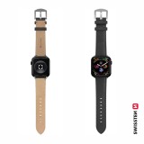 Swissten řemínek pro Apple Watch kožený 42 / 44 / 45 / 49 mm, černá (stříbrná spona a stříbrné poutko)