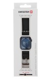 Swissten řemínek pro Apple Watch kožený 42 / 44 / 45 / 49 mm, černá (stříbrná spona a stříbrné poutko)