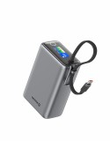 SWISSTEN POWER BANK CESTOVNÍ 25000 mAh (96.25Wh) 100W S INTEGROVANÝM KABELEM USB-C ŠEDÁ