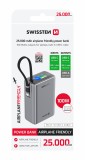 SWISSTEN POWER BANK CESTOVNÍ 25000 mAh (96.25Wh) 100W S INTEGROVANÝM KABELEM USB-C ŠEDÁ
