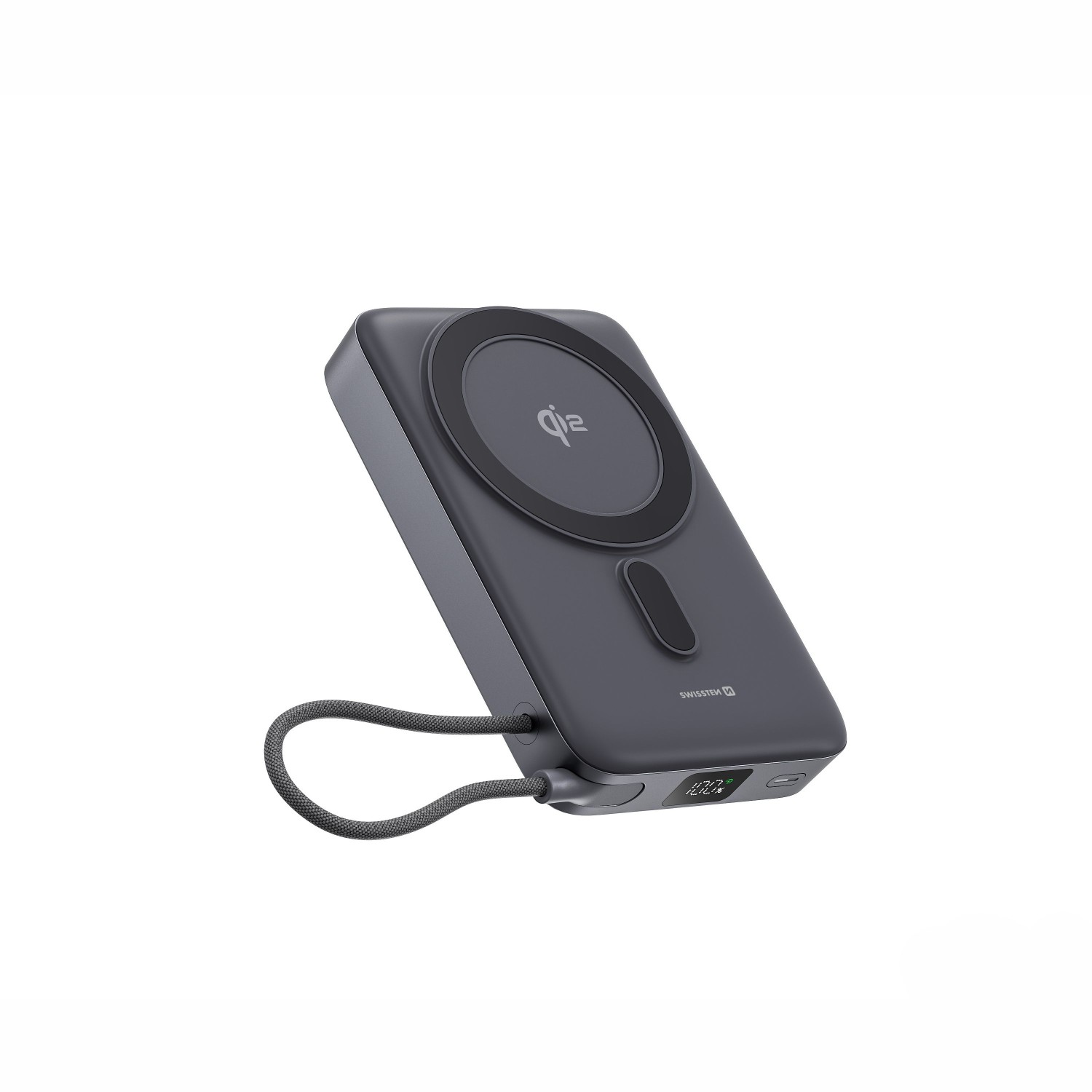 SWISSTEN POWER BANK MagSafe Qi2 10000 mAh 15W S INTEGROVANÝM KABELEM USB-C ČERNÁ