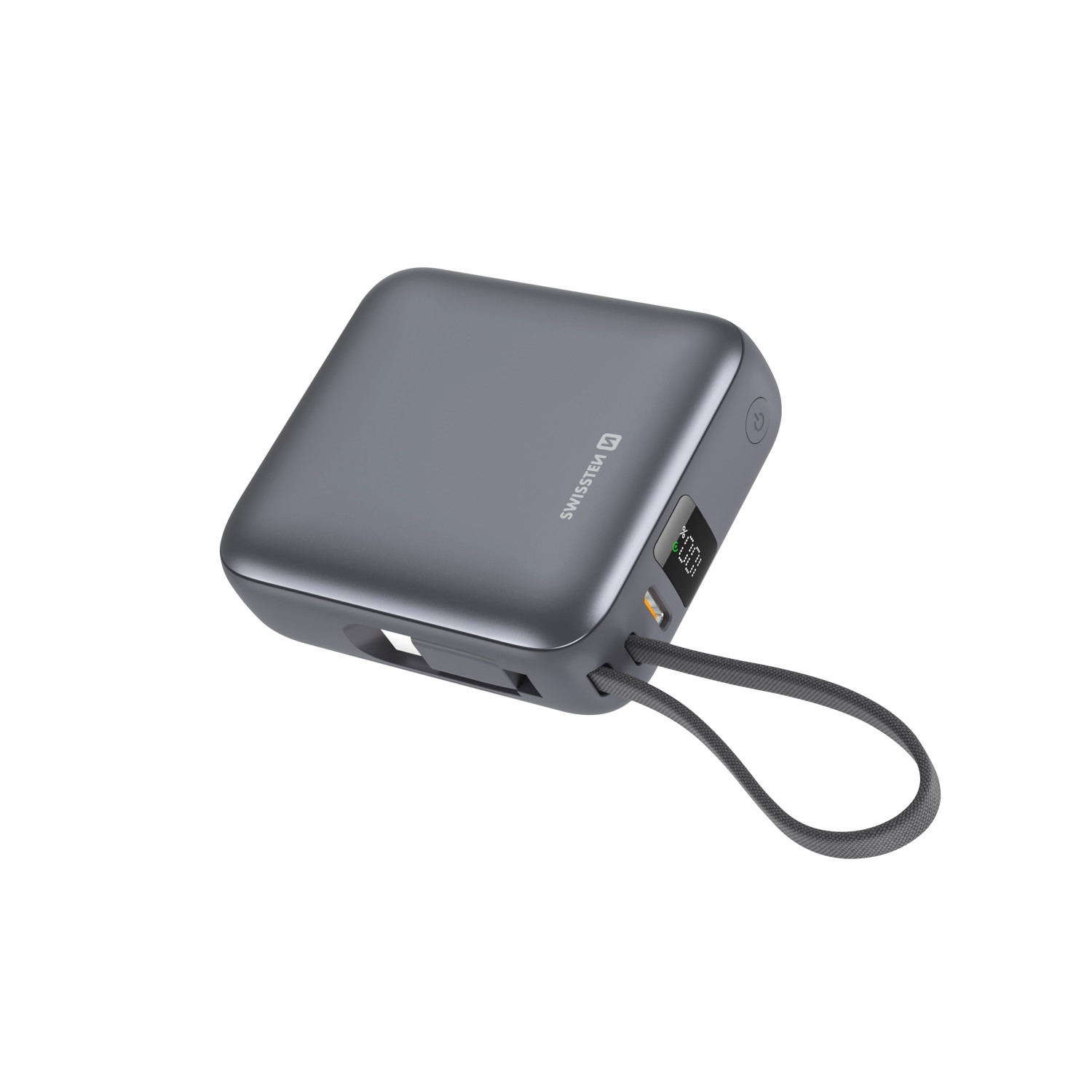 SWISSTEN POWER BANK SPACE 10000 mAh, 35W S INTEGROVANÝM KABELEM USB-C STŘÍBRNÁ
