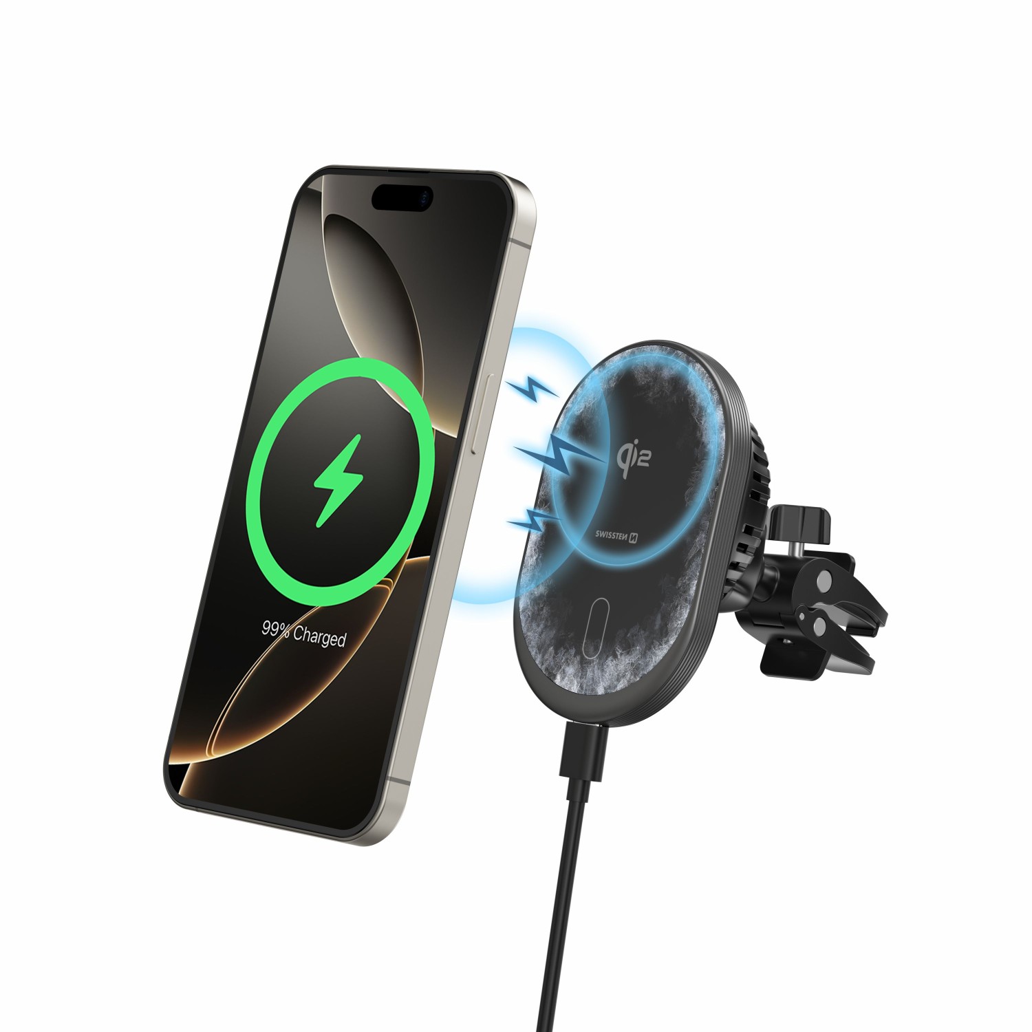 Magnetický držák do ventilace Swissten MagRide s bezdrátovým Qi2 15W nabíjením (kompatibilní s MagSafe)