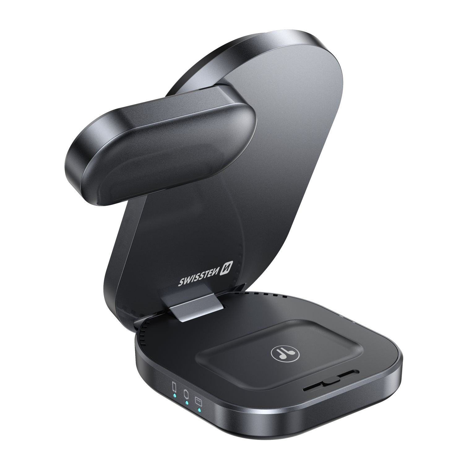 Skládací bezdrátová Qi2 nabíječka Swissten MagBase 3v1 (kompatibilní s MagSafe) černá