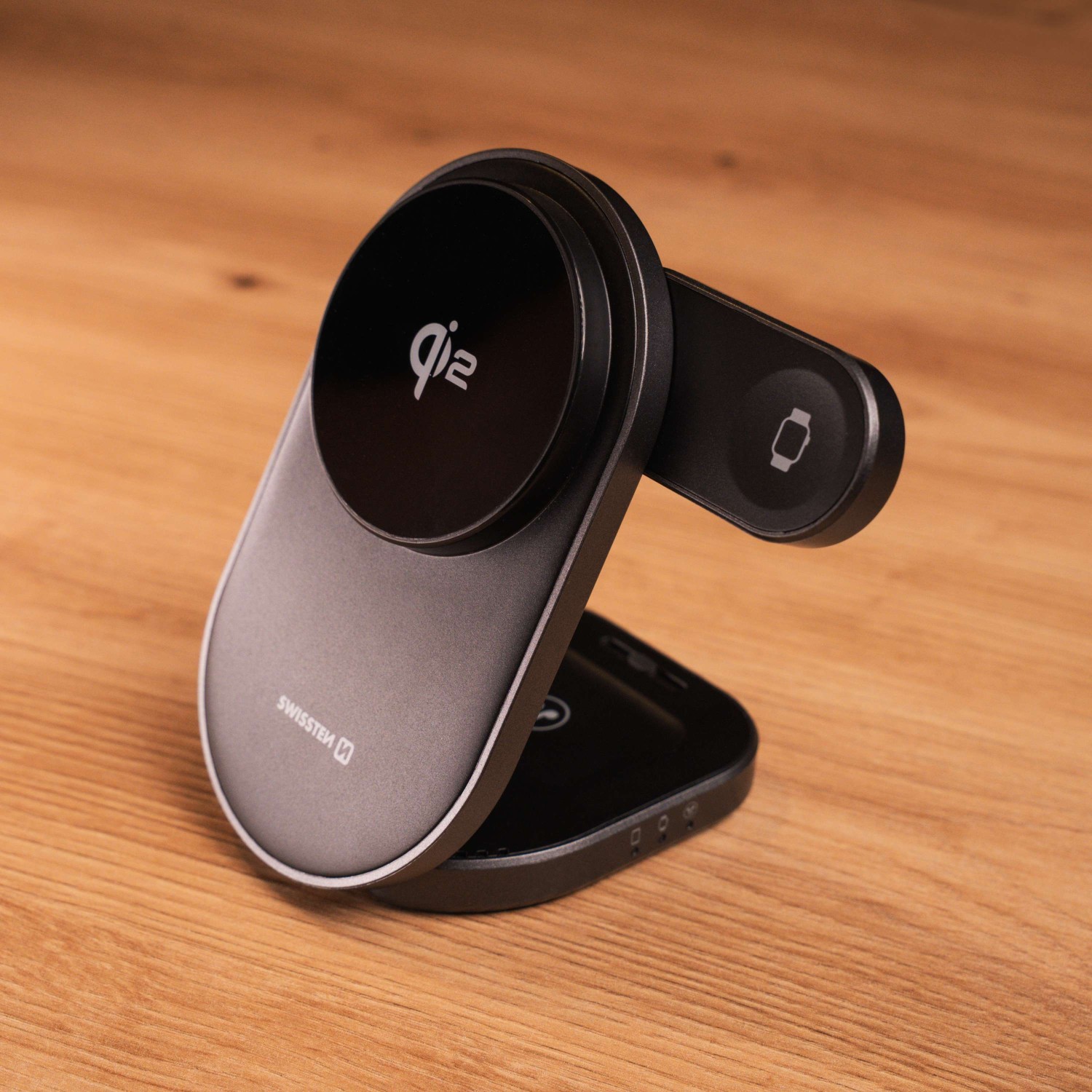 Skládací bezdrátová Qi2 nabíječka Swissten MagBase 3v1 (kompatibilní s MagSafe) černá