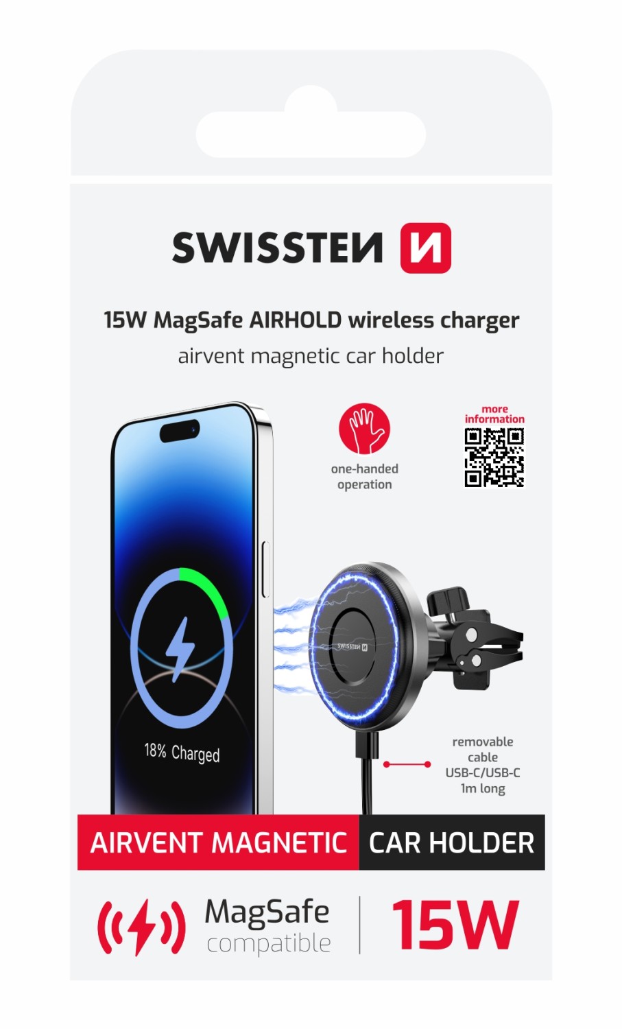 Magnetický držák do ventilace Swissten AirHold s bezdrátovým nabíjením (kompatibilní s MagSafe)