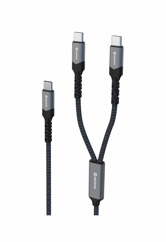 Nabíjecí kabel Swissten 2v1 100w USB-C / 2x USB-C 1,5m černá