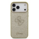 Guess PU Fixed Glitter 4G Metal Frame Zadní Kryt pro iPhone 17 Pro Max Gold