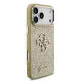 Guess PU Fixed Glitter 4G Metal Frame Zadní Kryt pro iPhone 17 Pro Max Gold