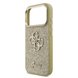 Guess PU Fixed Glitter 4G Metal Frame Zadní Kryt pro iPhone 17 Pro Gold