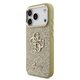 Zadný kryt Guess PU Fixed Glitter 4G Metal Frame pre Apple iPhone 17 Pro, zlatá