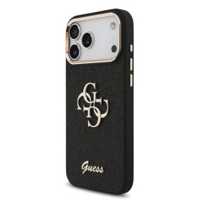 Zadný kryt Guess PU Fixed Glitter 4G Metal Frame pre Apple iPhone 17 Pro Max, čierna