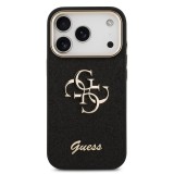 Guess PU Fixed Glitter 4G Metal Frame Zadní Kryt pro iPhone 17 Pro Black