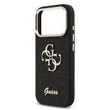 Guess PU Fixed Glitter 4G Metal Frame Zadní Kryt pro iPhone 17 Pro Black
