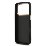 Guess PU Fixed Glitter 4G Metal Frame Zadní Kryt pro iPhone 17 Pro Black