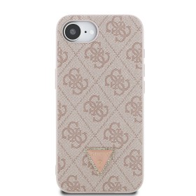 Zadný kryt Guess PU 4G Strass Triangle Metal Logo pre Apple iPhone 16e, ružová