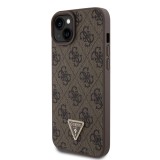 Guess PU 4G Strass Triangle Metal Logo Zadní Kryt + Crossbody Popruh pro iPhone 15 Plus Brown