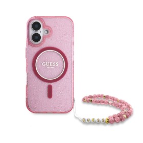 Zadný kryt Guess IML Glitter Strap MagSafe pre Apple iPhone 16 Plus, ružová