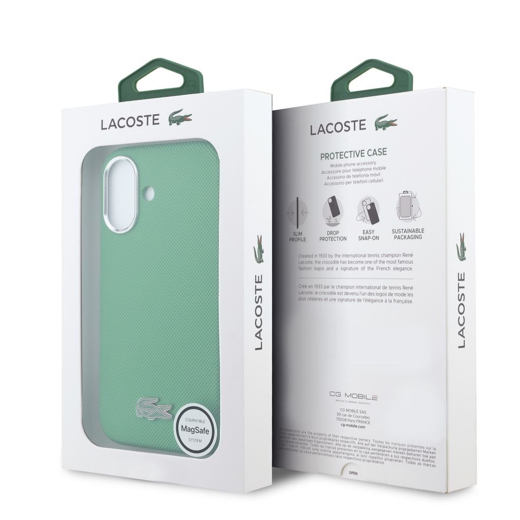 Lacoste PVC Iconic Petit Pique Metal Logo MagSafe Zadní Kryt pro iPhone 16 Estragon Green