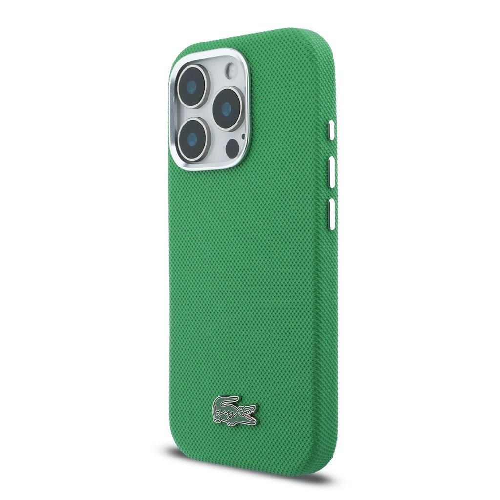Lacoste PVC Iconic Petit Pique Metal Logo MagSafe Zadní Kryt pro iPhone 16 Pro Estragon Green