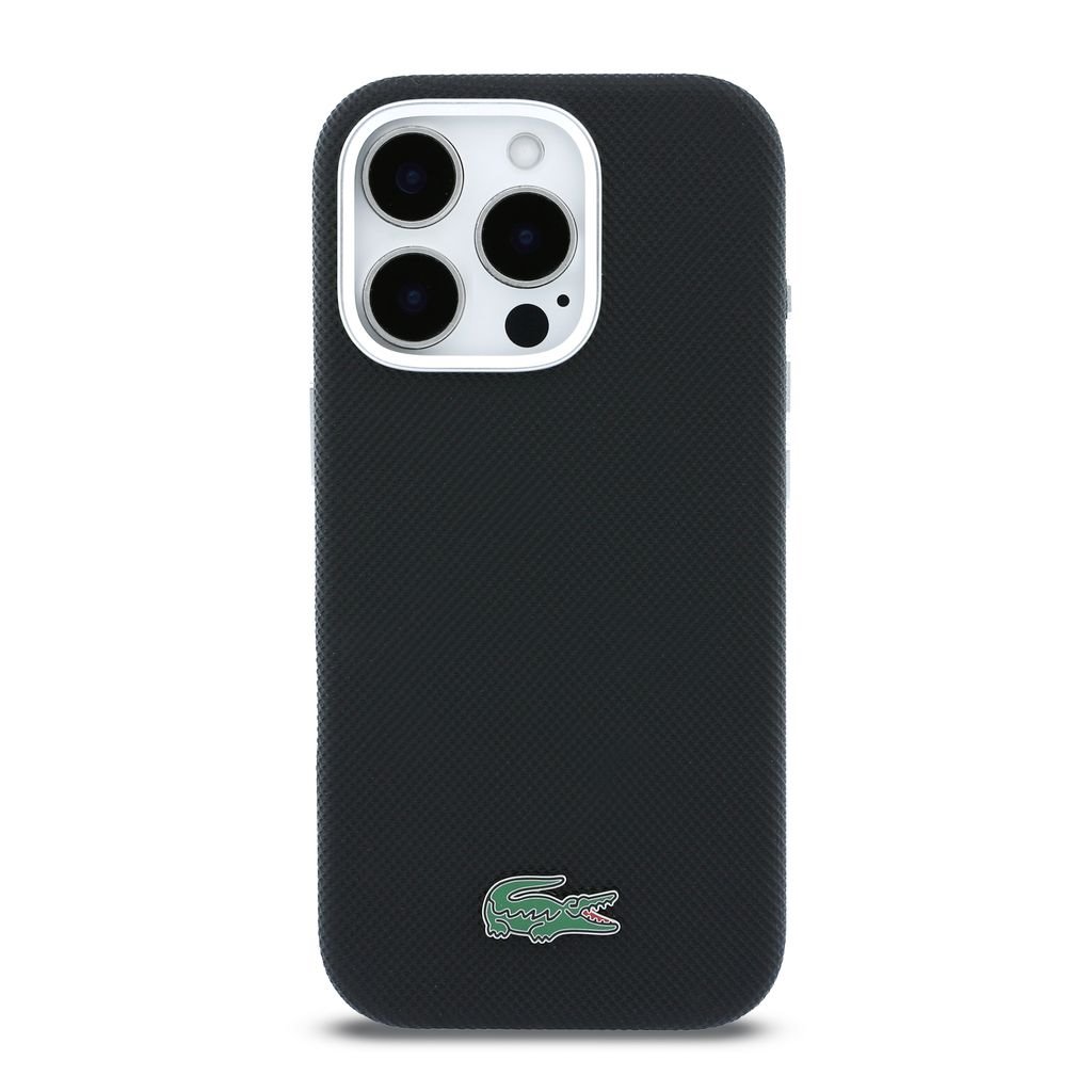 Lacoste PVC Iconic Petit Pique Metal Logo MagSafe Zadný Kryt pre iPhone 16 Pro Max Black