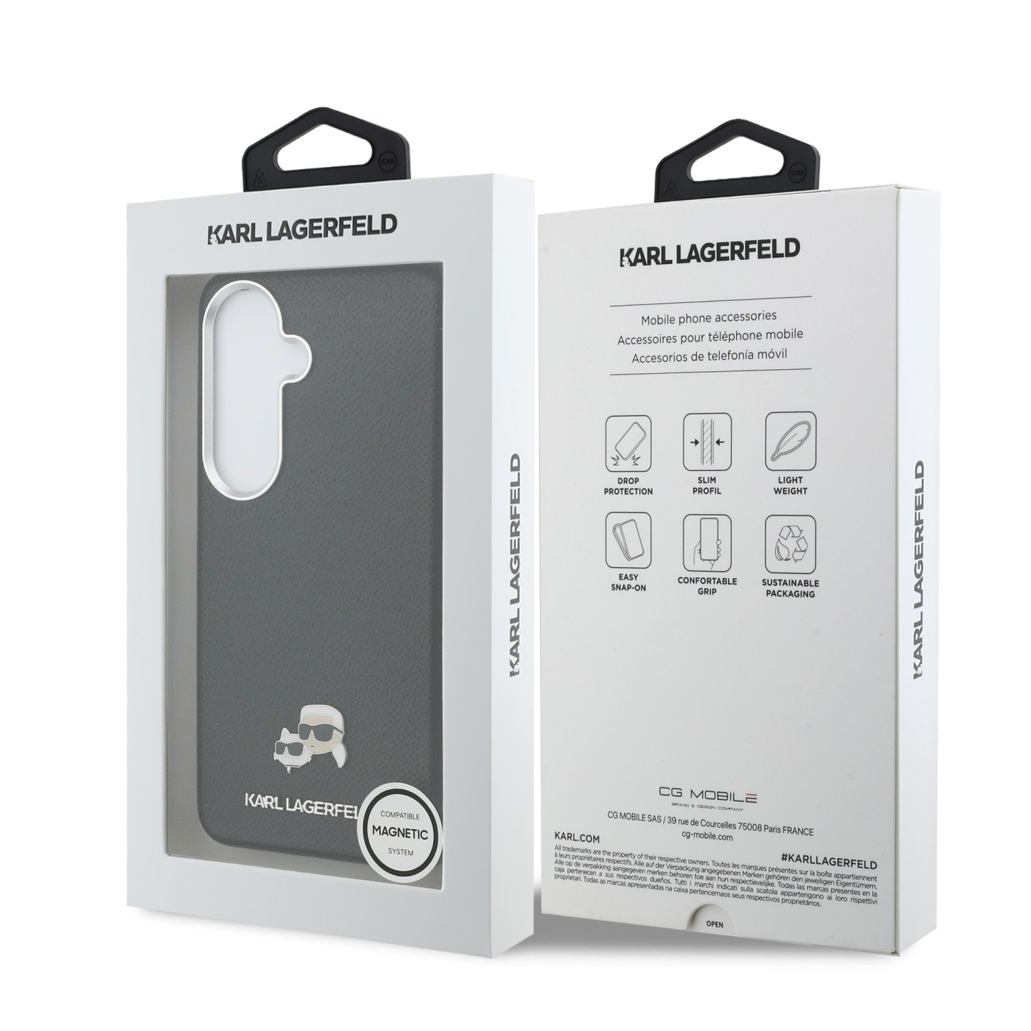 Karl Lagerfeld Grained PU Leather K&CH Heads Magnetic Zadní Kryt pro Samsung Galaxy S26 Black