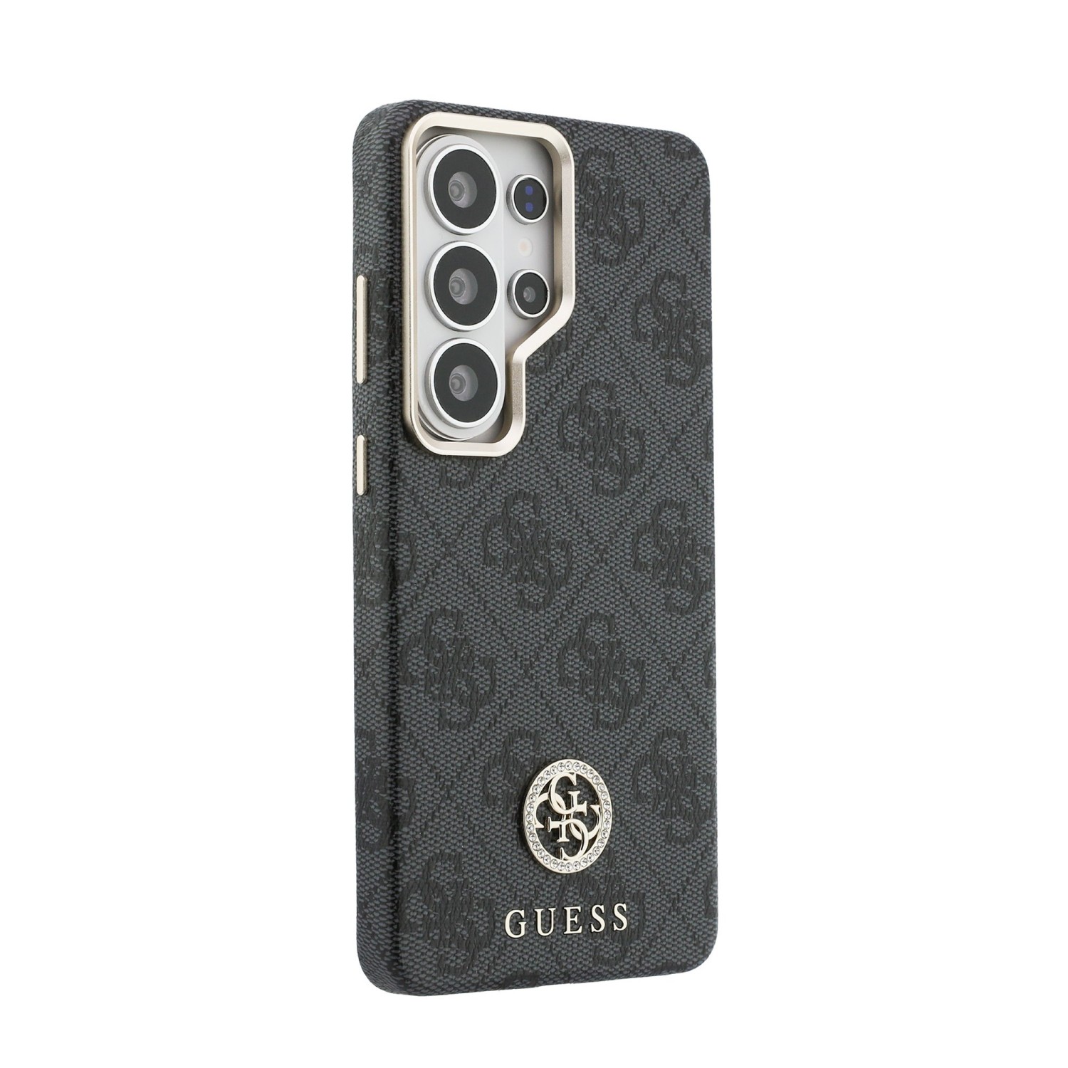 Guess PU Leather 4G Strass Logo Gold Frame Magnetic Zadní Kryt pro Samsung Galaxy S26 Ultra Black