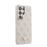 Guess PU Leather 4G Strass Triangle Logo Gold Frame Magnetic Zadní Kryt pro Samsung Galaxy S26 Ultra Pink