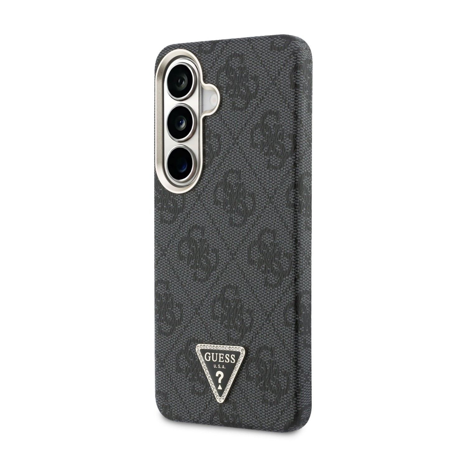 Guess PU Leather 4G Strass Triangle Logo Gold Frame Magnetic Zadní Kryt pro Samsung Galaxy S26 Black