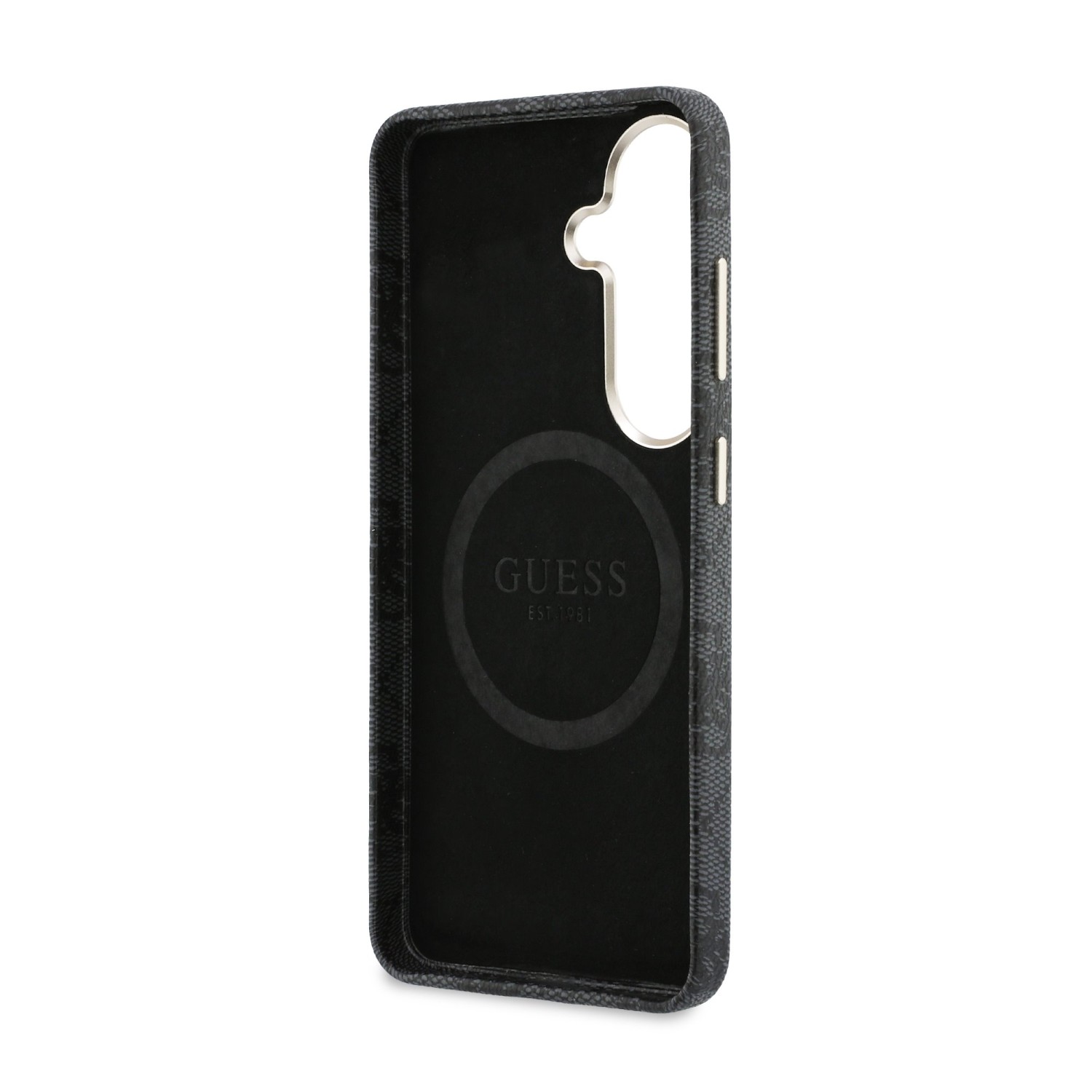 Guess PU Leather 4G Strass Triangle Logo Gold Frame Magnetic Zadní Kryt pro Samsung Galaxy S26 Black