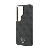 Guess PU Leather 4G Strass Triangle Logo Gold Frame Magnetic Zadní Kryt pro Samsung Galaxy S26 Ultra Black
