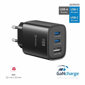 Swissten Sieťový Adaptér Edge GaN 2x USB-C PD 65W + 1x USB-A 18W QC čierna
