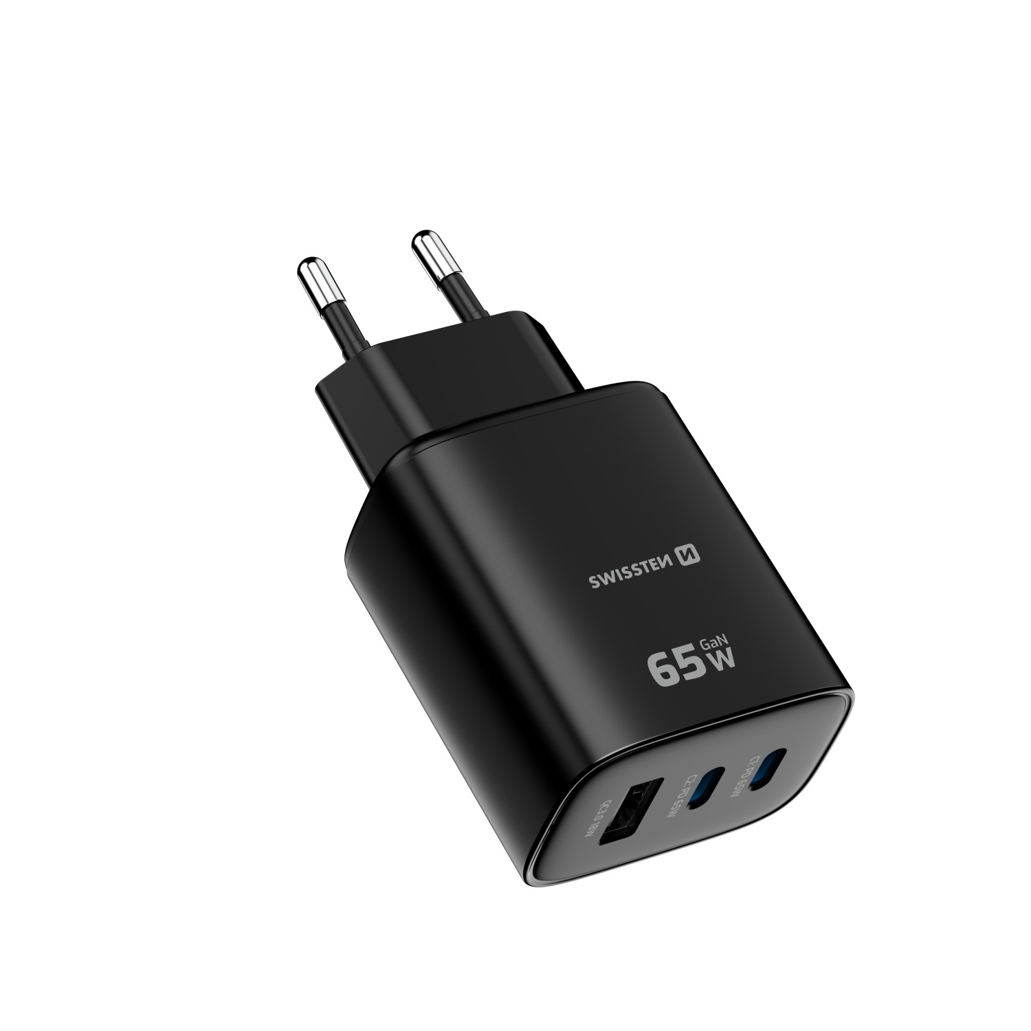 Swissten Síťový Adaptér Edge GaN 2x USB-C PD 65W + 1x USB-A 18W QC černá