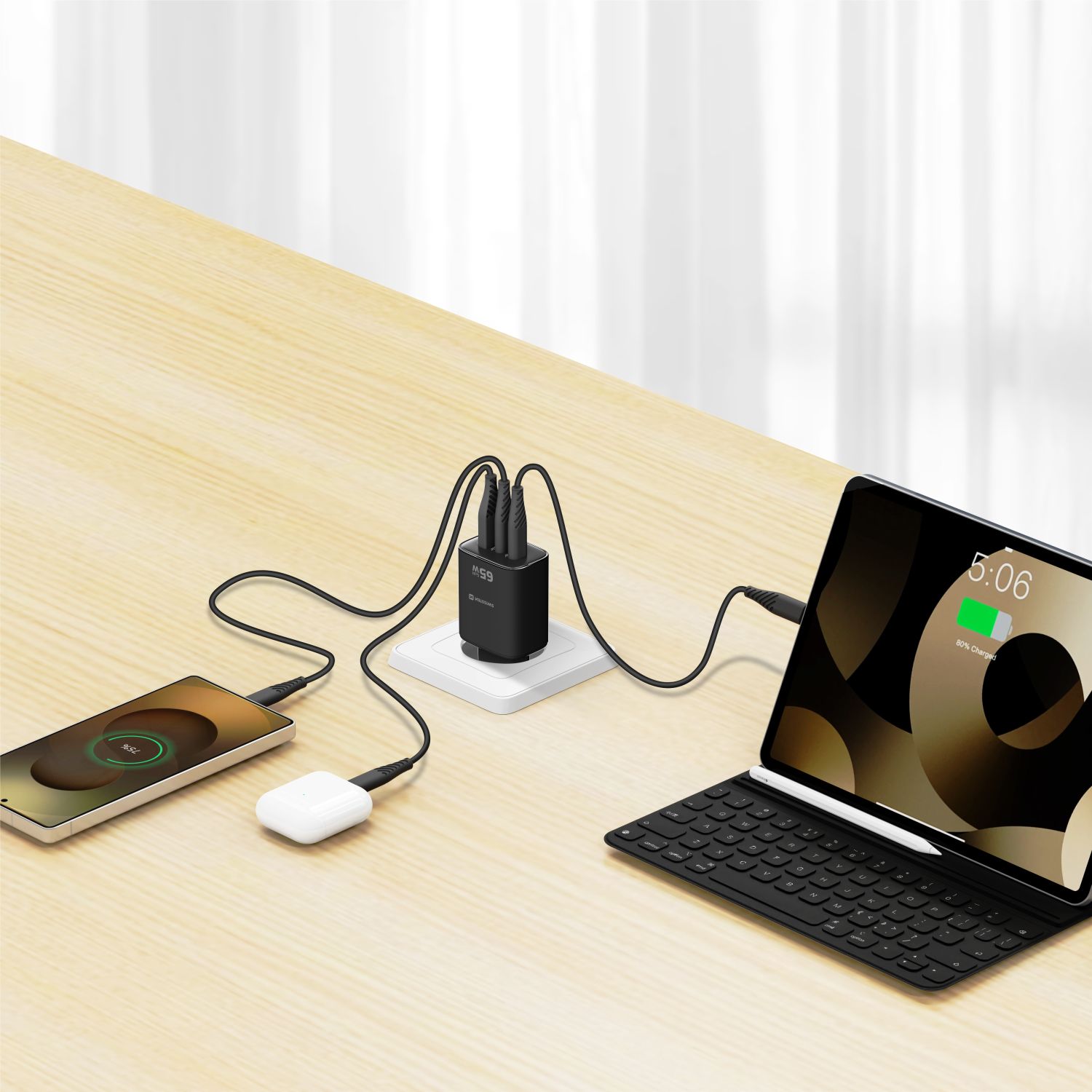 Swissten Síťový Adaptér Edge GaN 2x USB-C PD 65W + 1x USB-A 18W QC černá