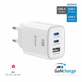 Swissten Sieťový Adaptér Edge GaN 2x USB-C PD 65W + 1x USB-A 18W QC biela