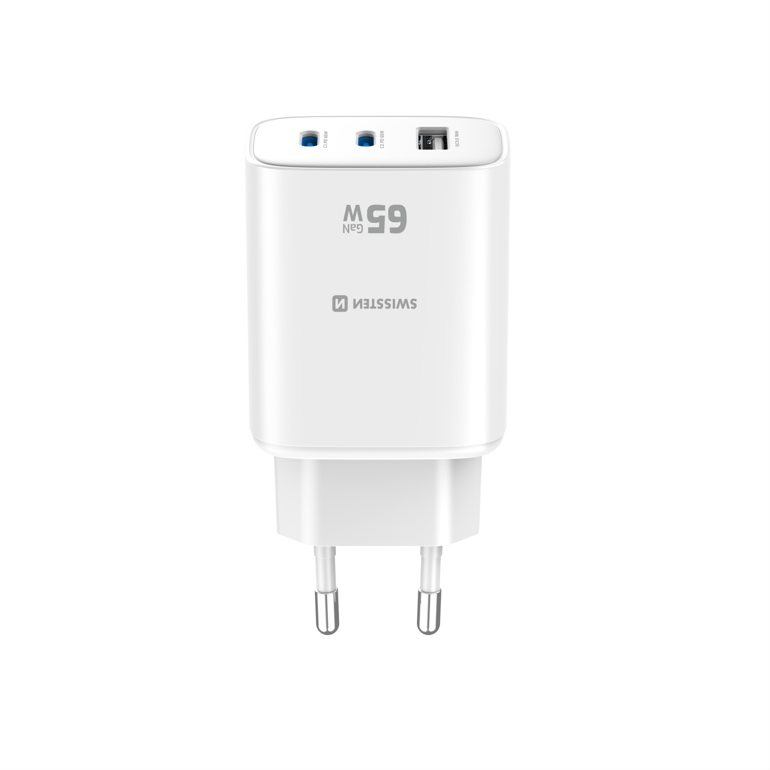 Swissten Síťový Adaptér Edge GaN 2x USB-C PD 65W + 1x USB-A 18W QC bílá