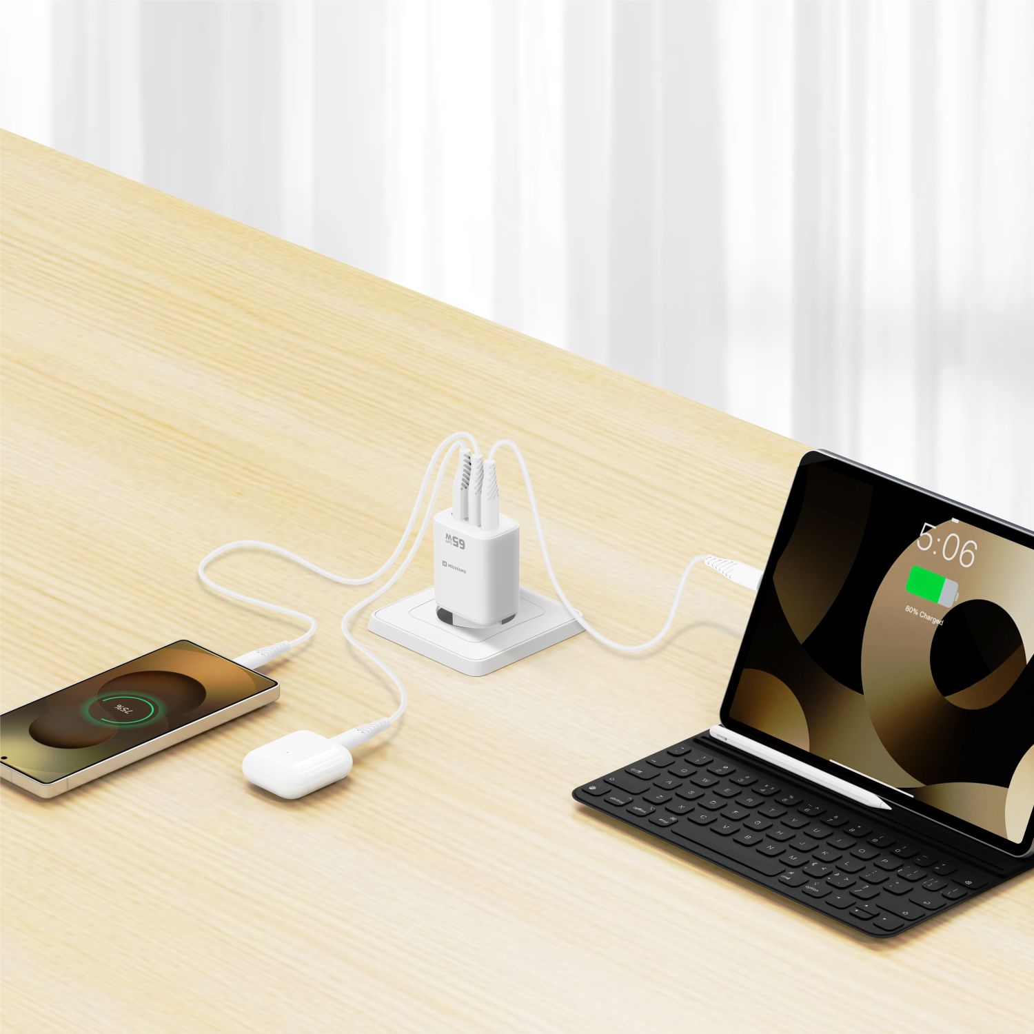 Swissten Síťový Adaptér Edge GaN 2x USB-C PD 65W + 1x USB-A 18W QC bílá