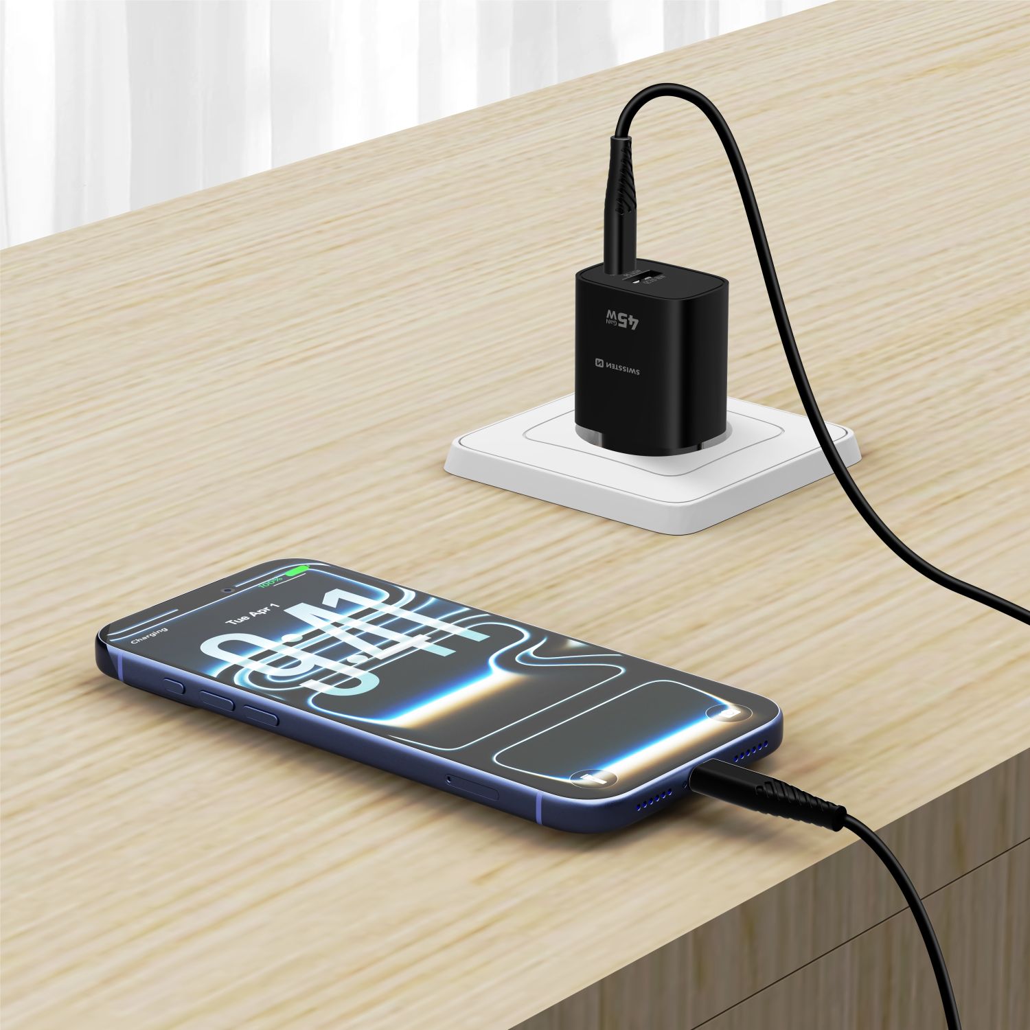 Swissten Síťový Adaptér Edge GaN 1x USB-C PD 45W + 1x USB-A 18W QC černá