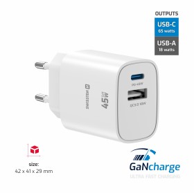 Swissten Sieťový Adaptér Edge GaN 1x USB-C PD 45W + 1x USB-A 18W QC biela
