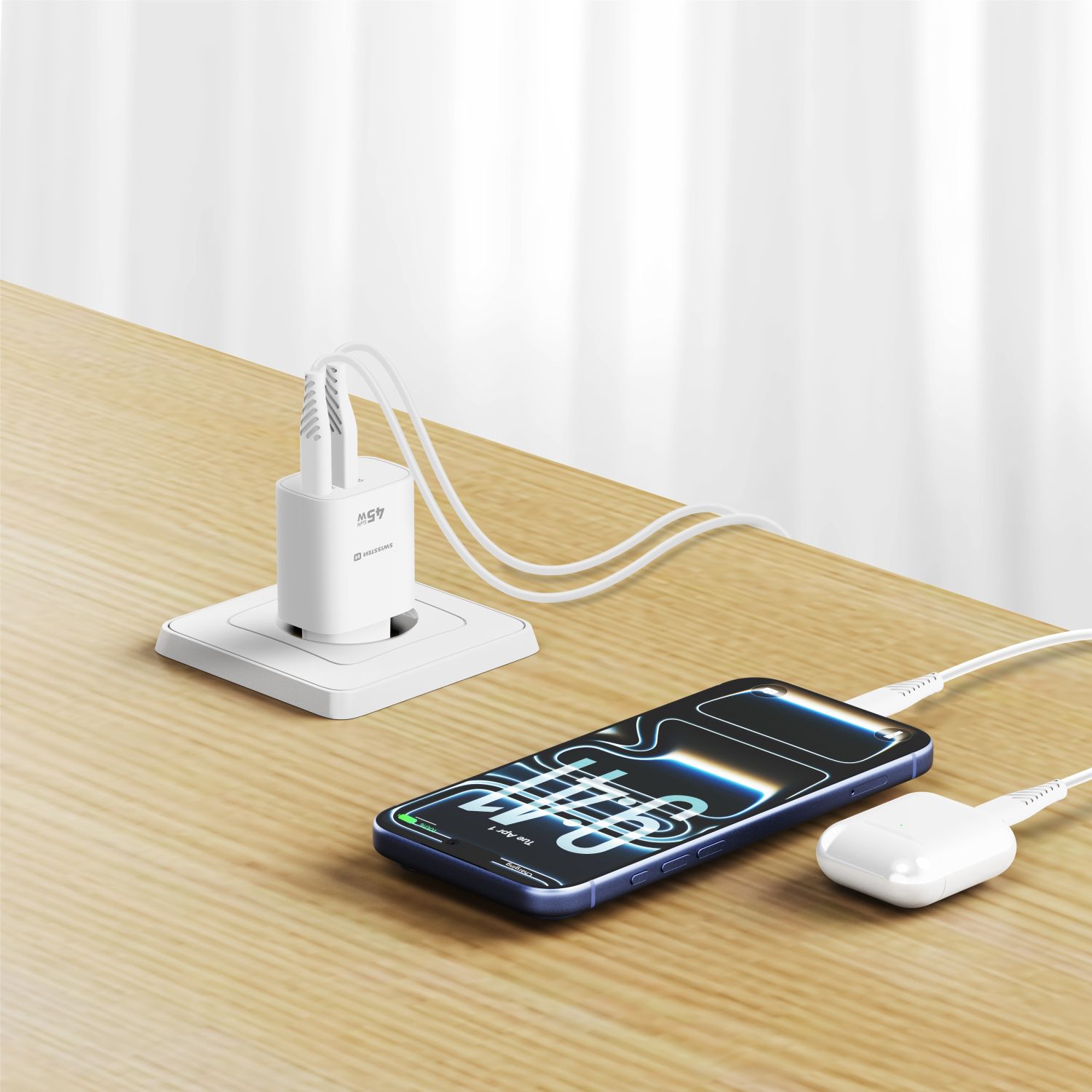 Swissten Síťový Adaptér Edge GaN 1x USB-C PD 45W + 1x USB-A 18W QC bílá