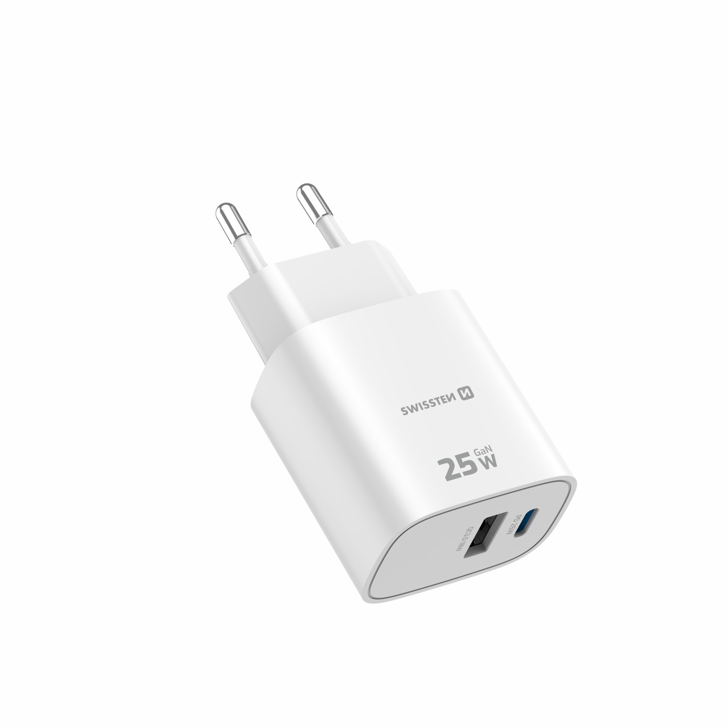 Swissten Síťový Adaptér Edge GaN 1x USB-C PD 25W + 1x USB-A 18W QC bílá
